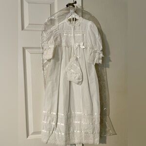 White Lace Infant Christening Gown & Bonnet